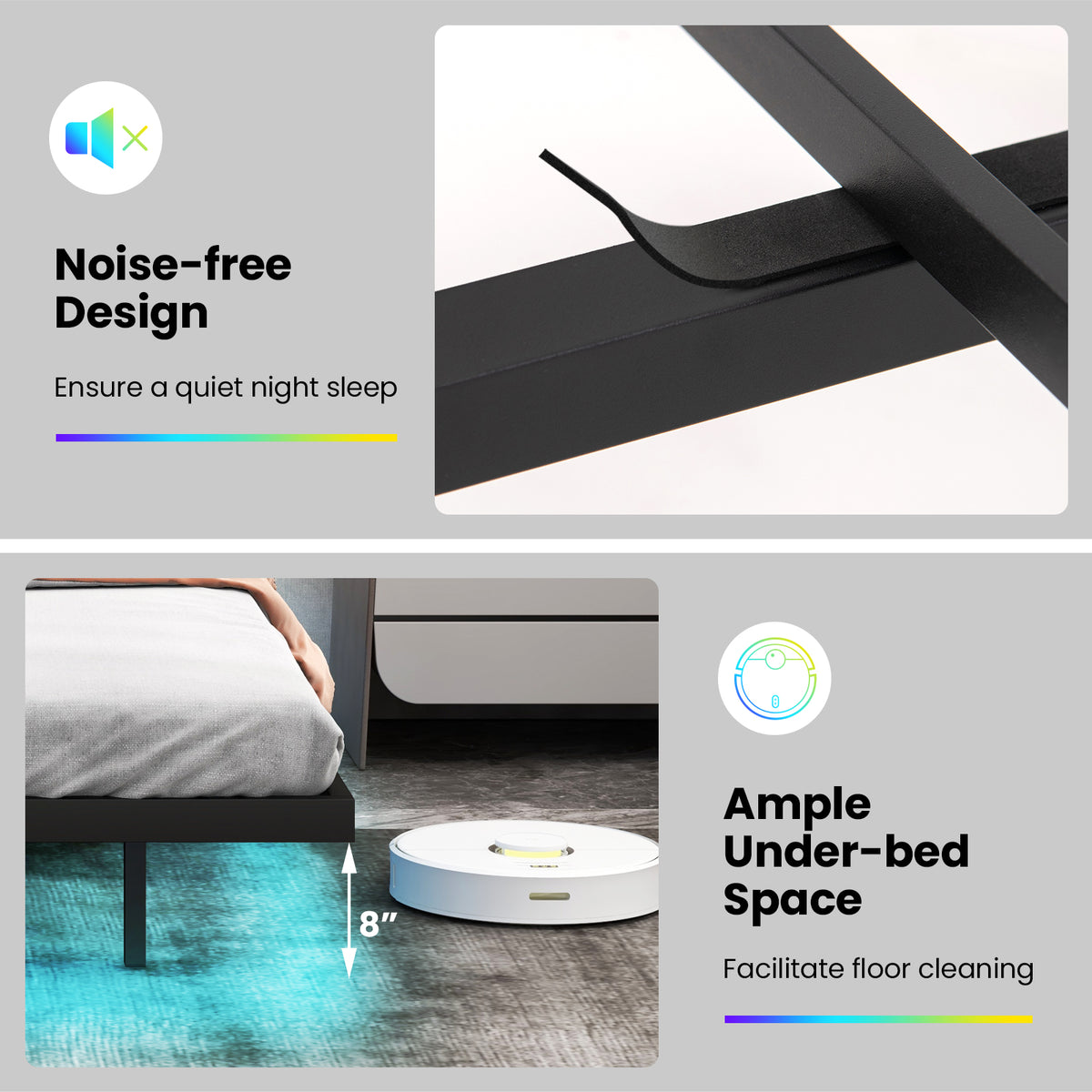 Floating Bed Frame Full Size with LED Lights & Charging Headboard