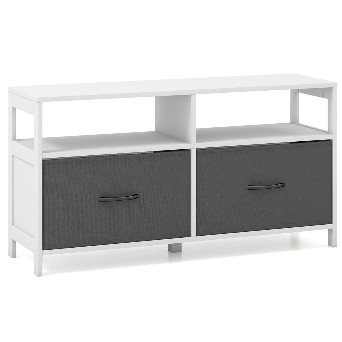 Fabric Chest of Drawers with 2 Drawers & 2 Open Shelves - White