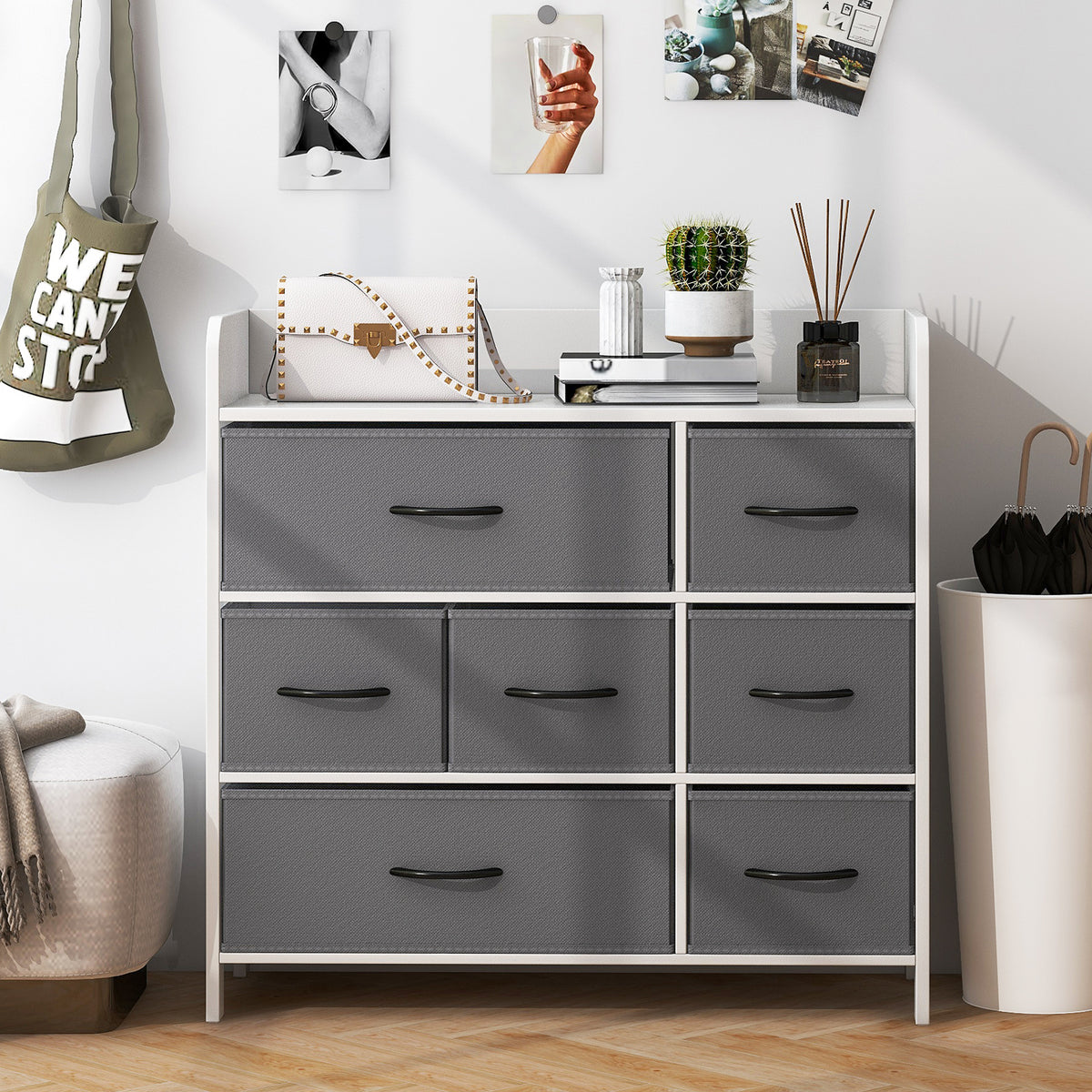 7-Drawer Fabric Dresser for Bedroom, White