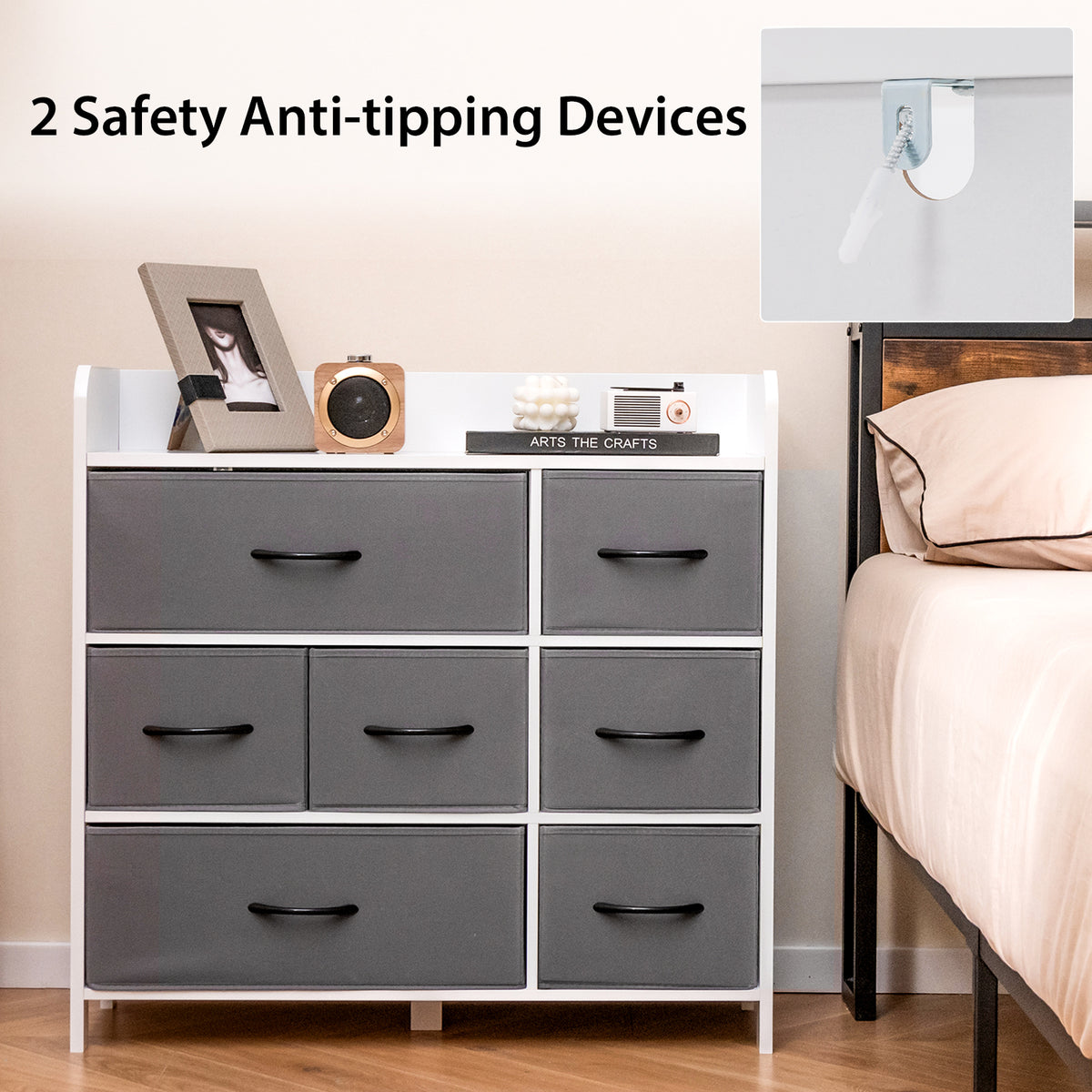 7-Drawer Fabric Dresser - White