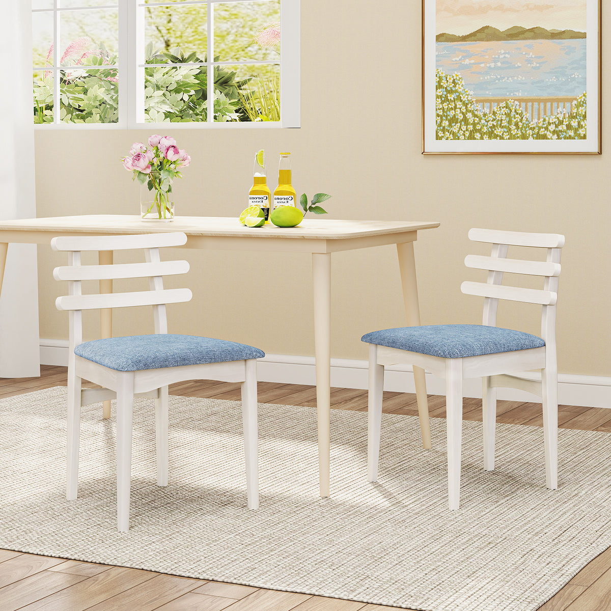 Fabric Kitchen Dining Chair with Padded Seat - White