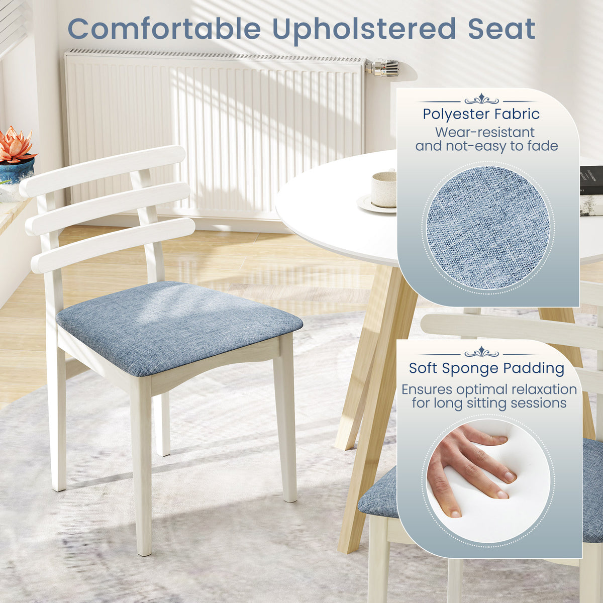 Fabric Kitchen Dining Chair with Padded Seat - White
