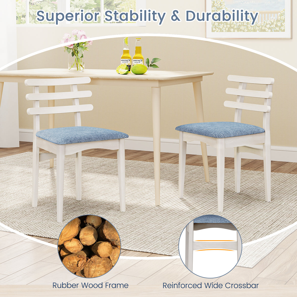 Fabric Kitchen Dining Chair with Padded Seat, White