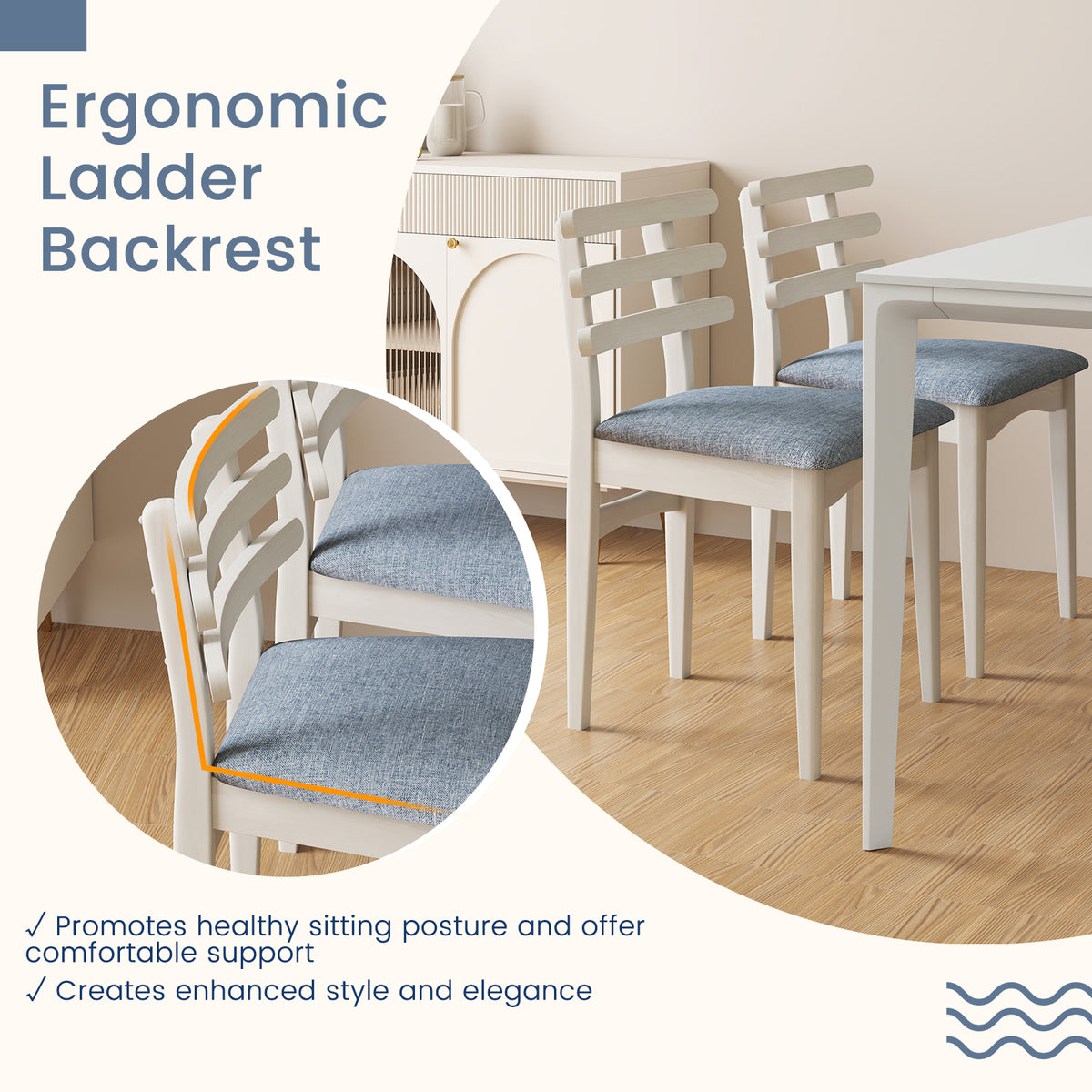 Fabric Kitchen Dining Chair with Padded Seat - White