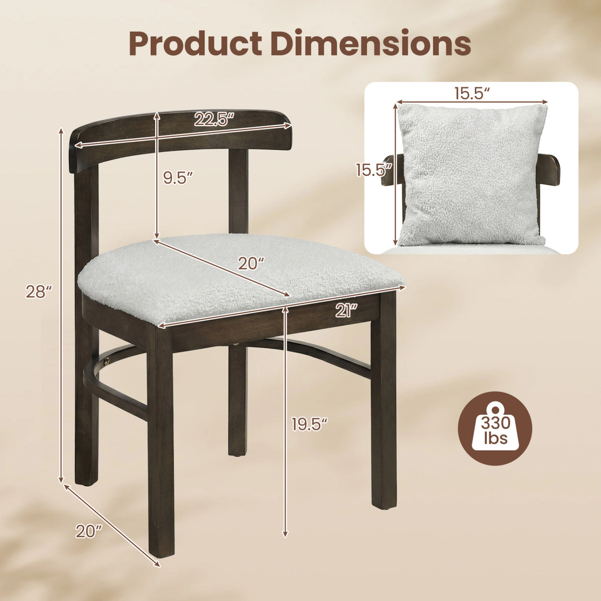 Upholstered Dining Chairs Set of 2 with Removable Pillow - Gray