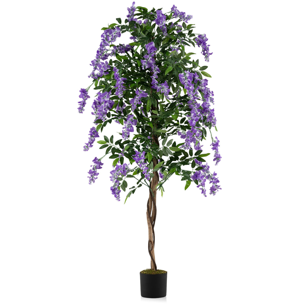1 Piece Artificial Wisteria Tree - 6 FT Faux Ficus Plant with Natural Trunks & Purple Flowers