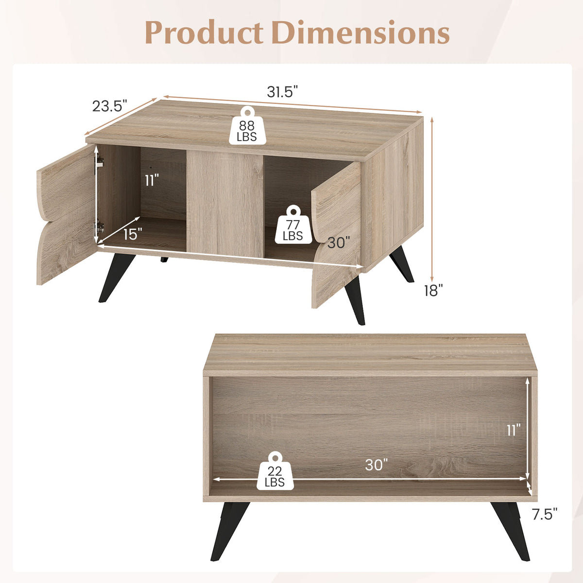 Farmhouse Coffee Table with Storage - Natural