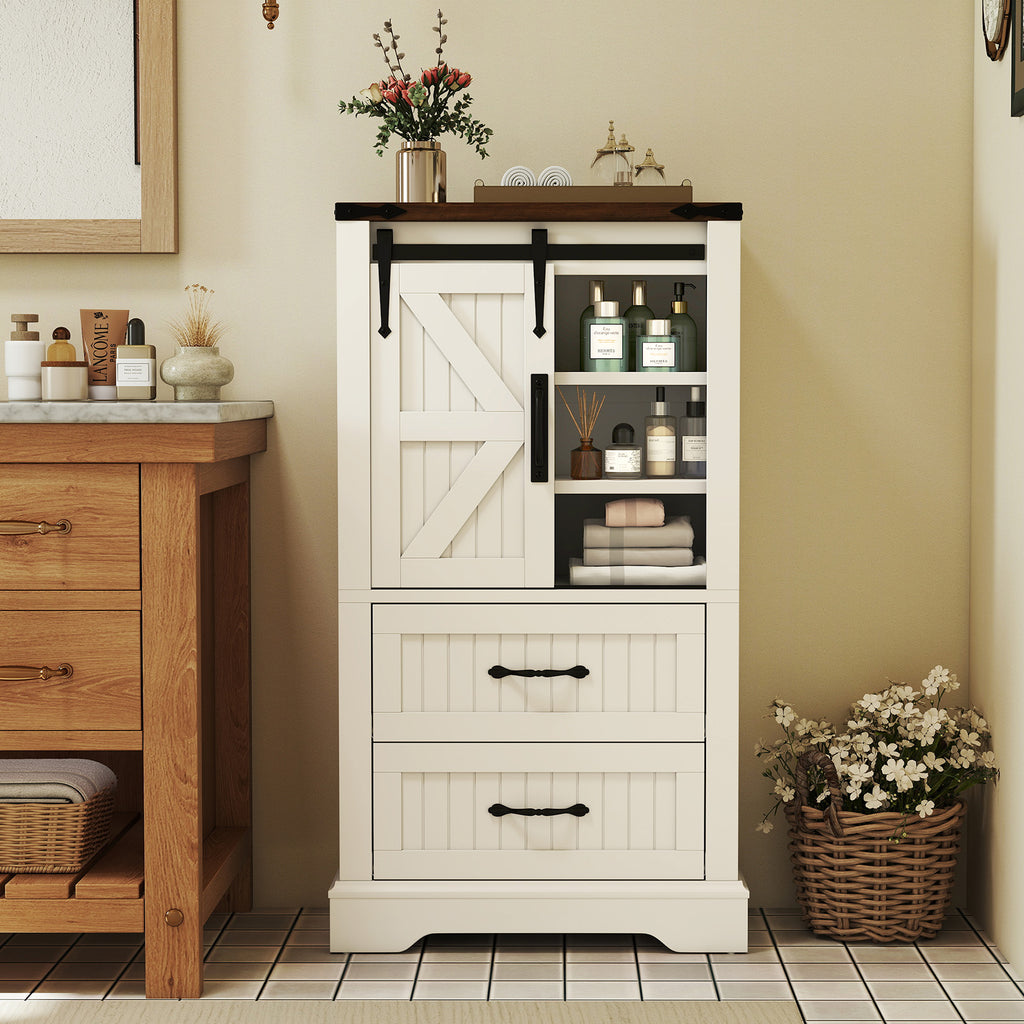 Farmhouse Bathroom Floor Cabinet Freestanding Wooden Storage Organizer