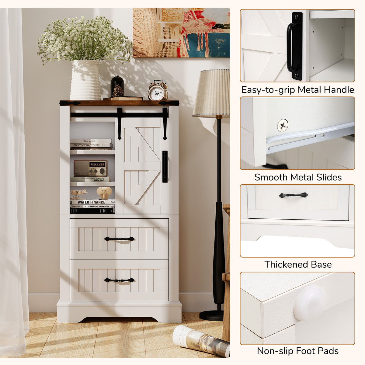 Farmhouse Bathroom Floor Cabinet Freestanding Wooden Storage Organizer