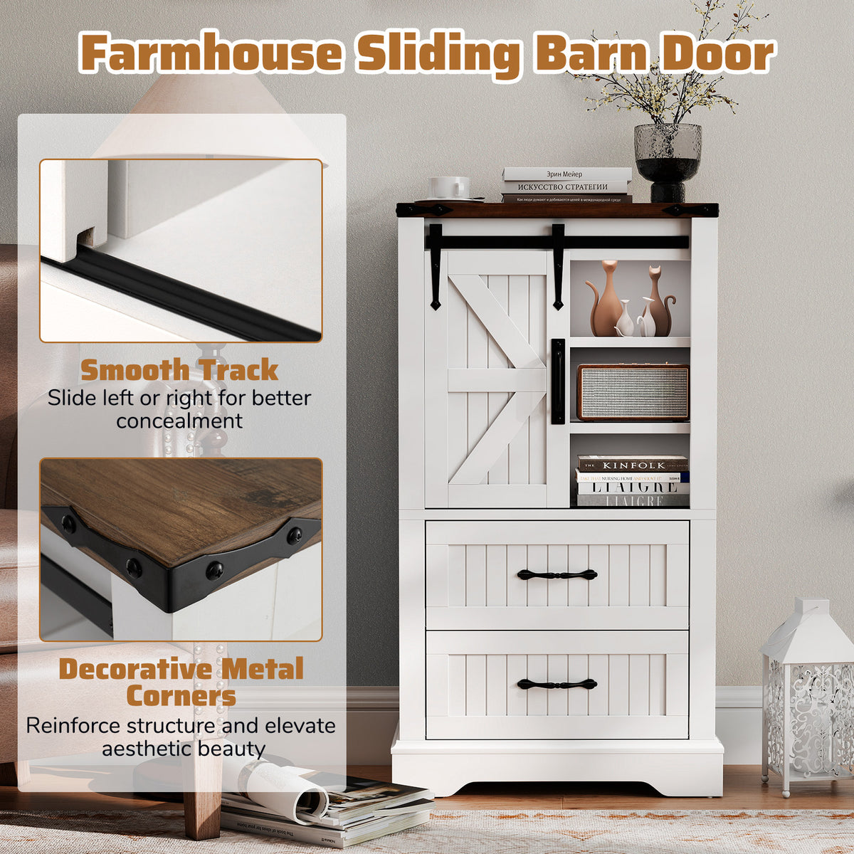 Farmhouse Bathroom Floor Cabinet Freestanding Wooden Storage Organizer