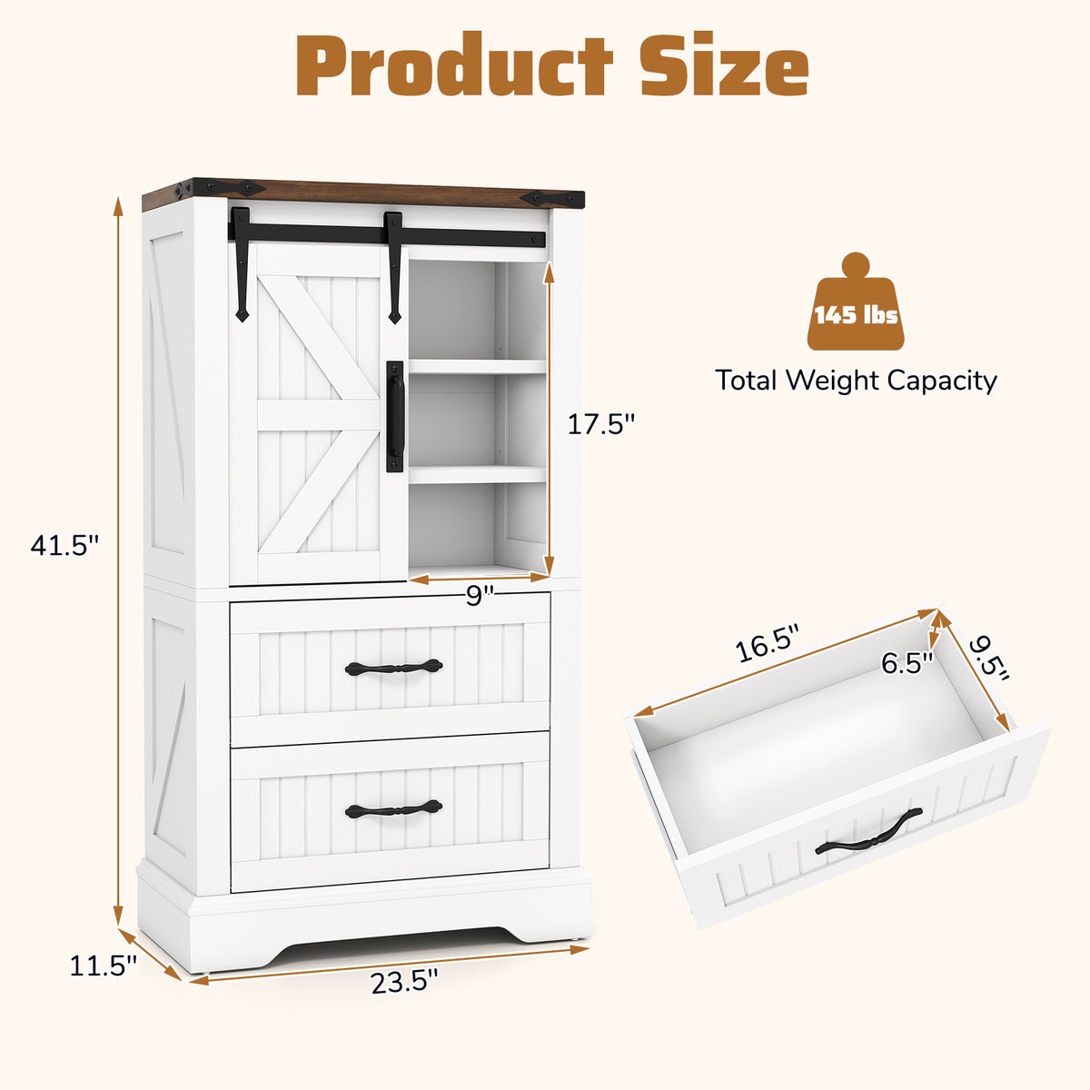 Farmhouse Bathroom Floor Cabinet Freestanding Wooden Storage Organizer