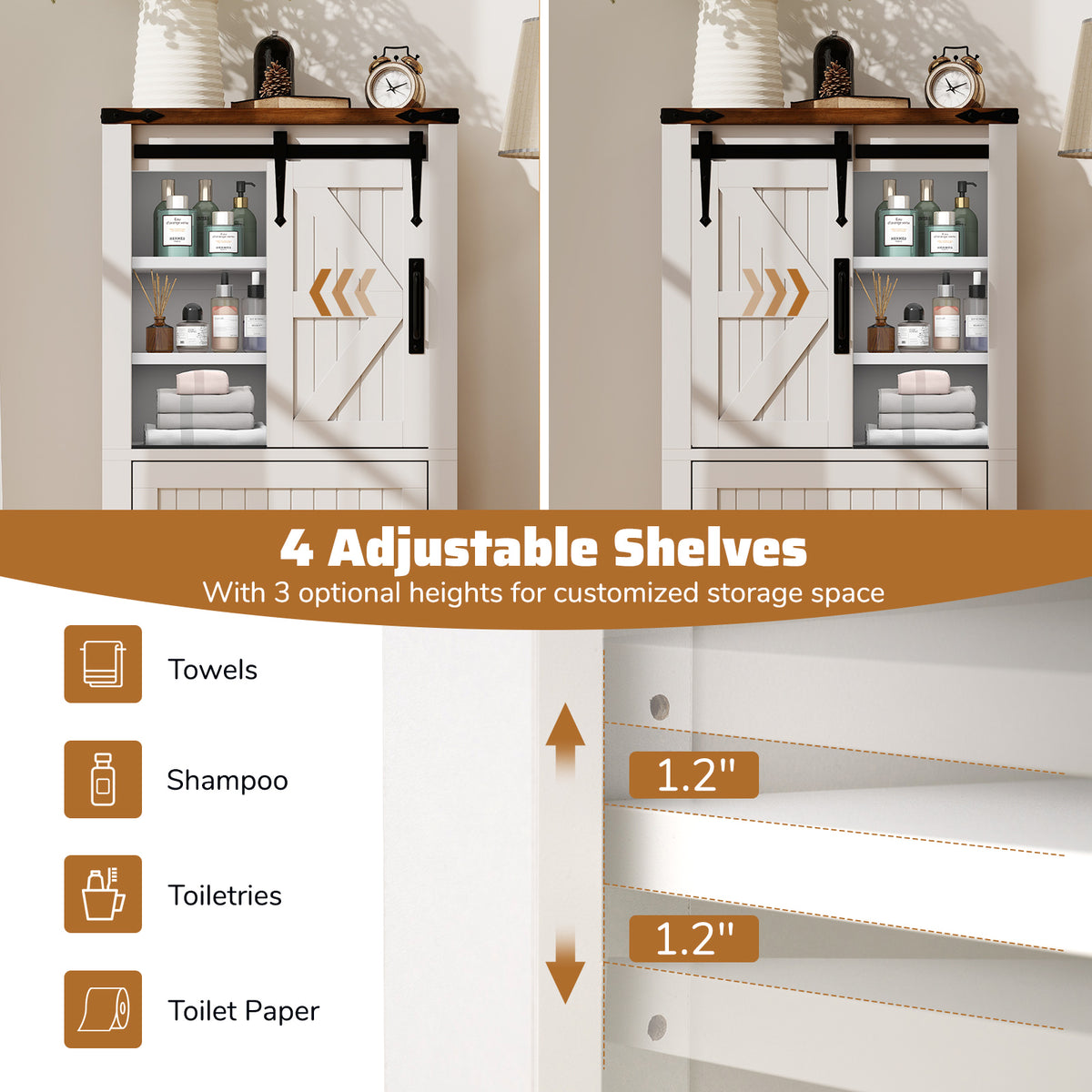 Farmhouse Bathroom Floor Cabinet Freestanding Wooden Storage Organizer