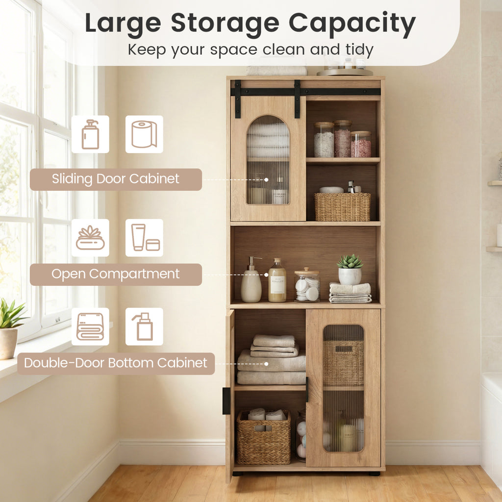Farmhouse Bathroom Floor Cabinet with Sliding Barn Door