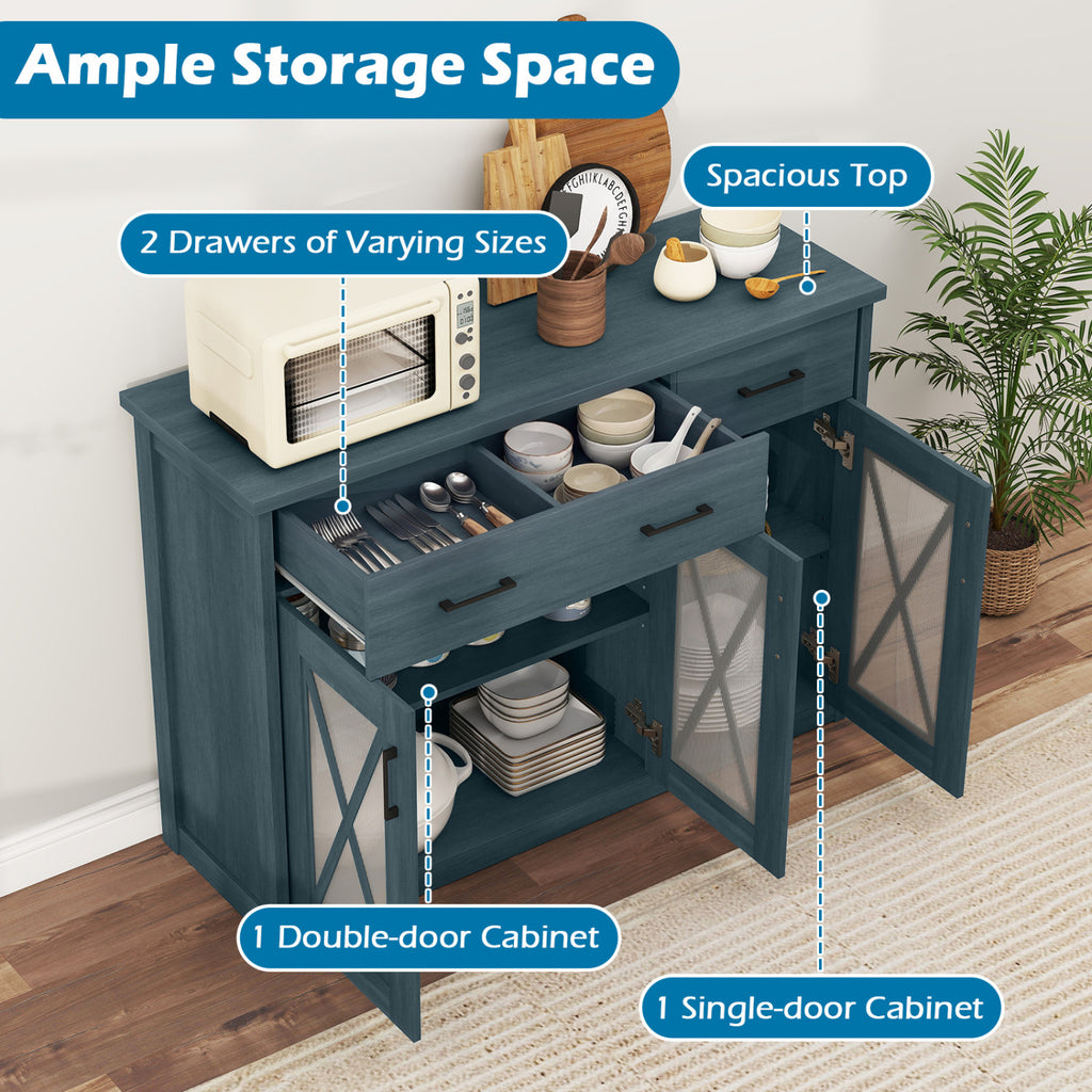 Farmhouse Buffet Sideboard 3-Door Kitchen Cabinet - Turquoise