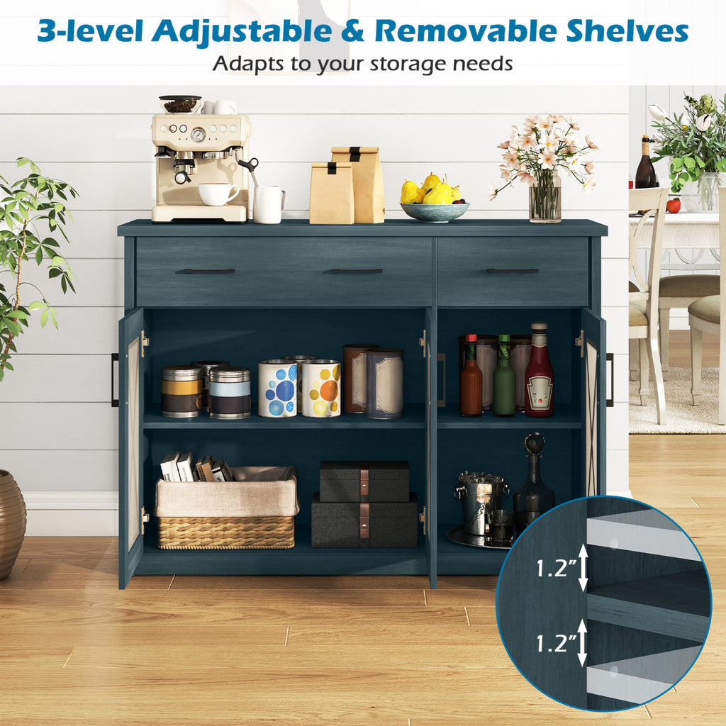 Farmhouse Buffet Sideboard 3-Door Kitchen Cabinet - Turquoise