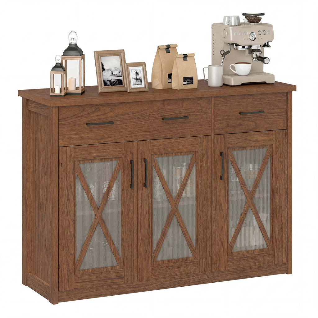 Farmhouse Buffet Sideboard 3-Door Kitchen Cabinet - Turquoise