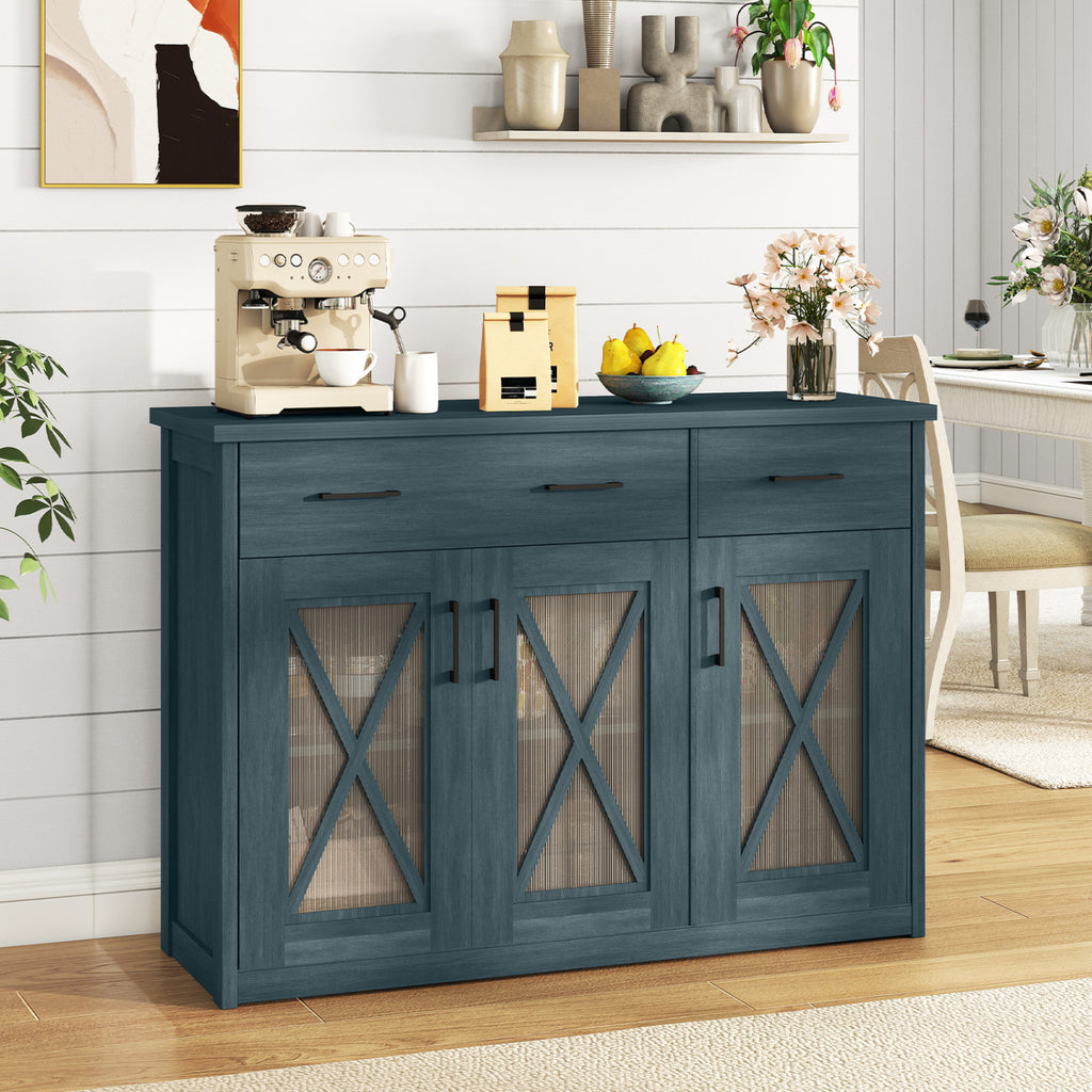 Farmhouse Buffet Sideboard 3-Door Kitchen Cabinet - Turquoise