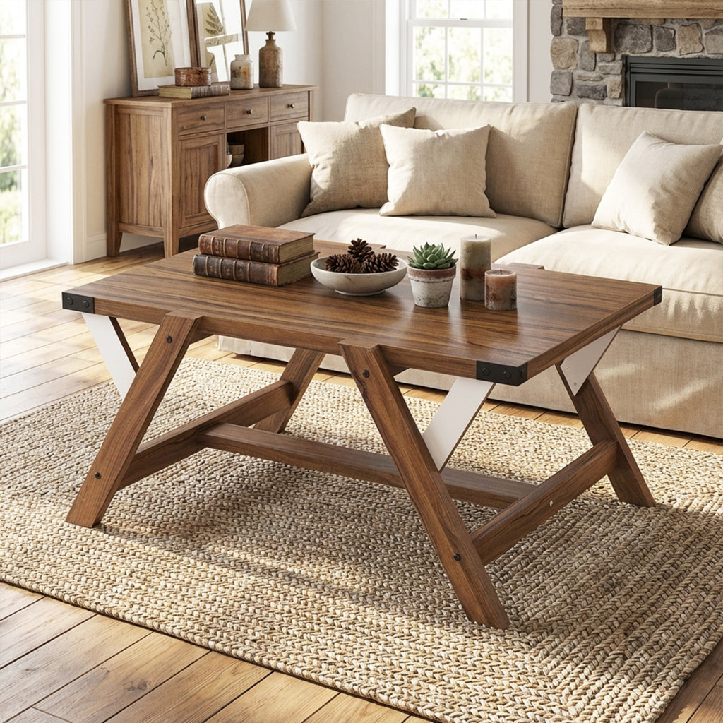 Farmhouse Center Table with Nailhead Accents - Walnut