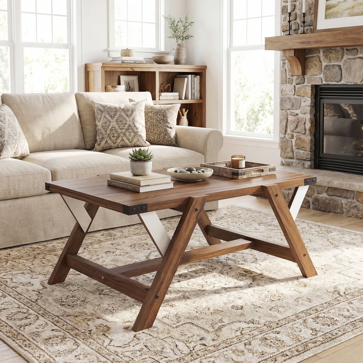 Farmhouse Center Table with Nailhead Accents - Walnut