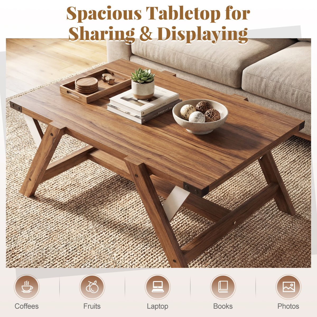 Farmhouse Center Table with Nailhead Accents - Walnut