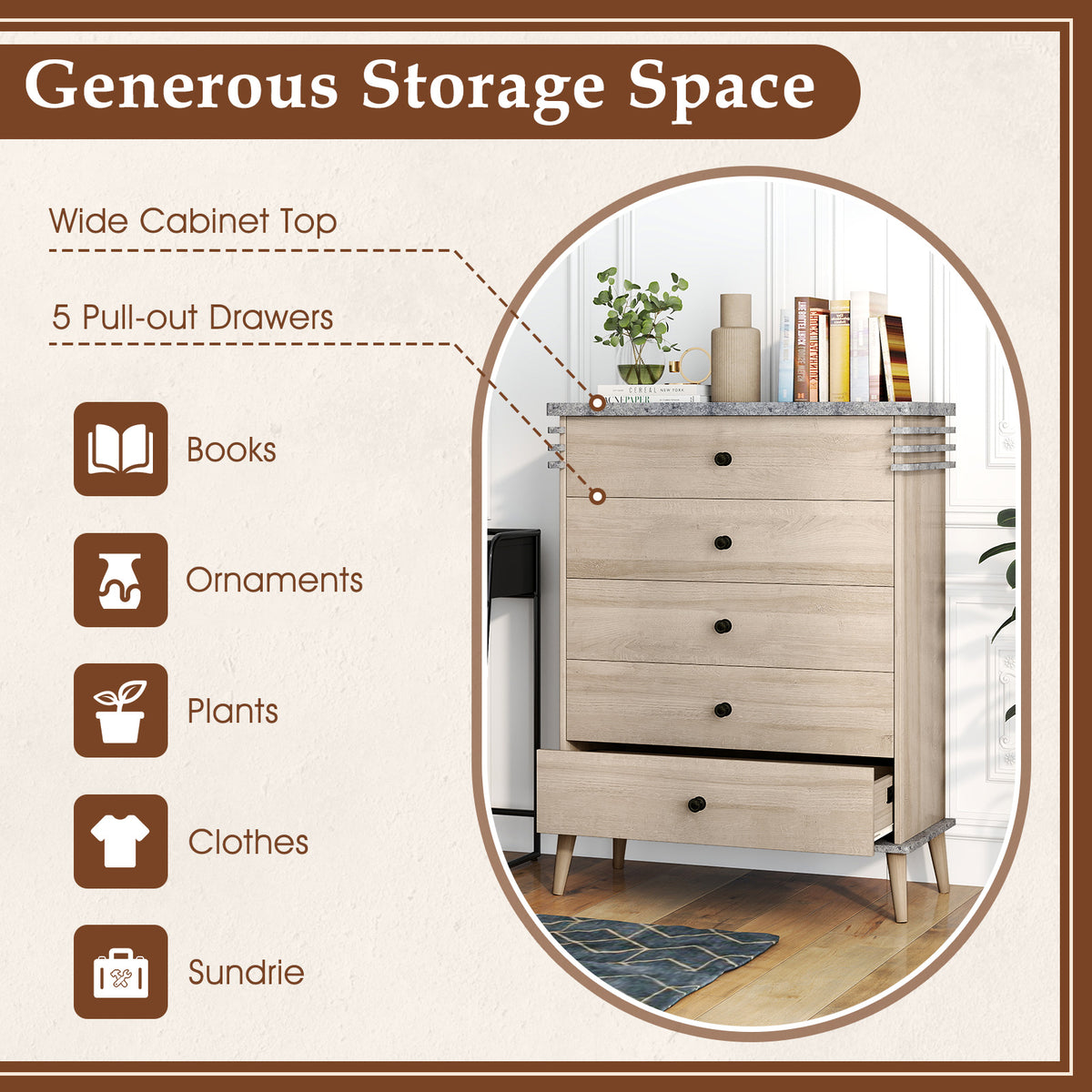 Farmhouse Chest Dresser with 5 Drawers, Gray