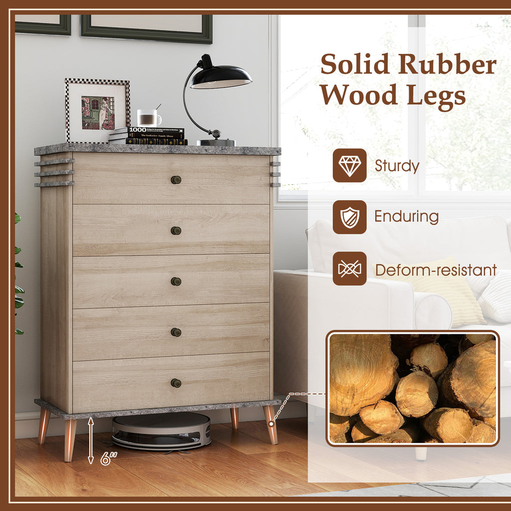 Farmhouse Chest Dresser with 5 Drawers, Gray
