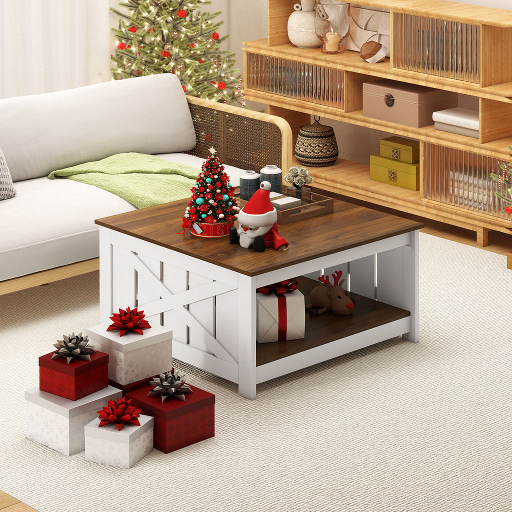 Farmhouse Coffee Table 31 Inch Square with Storage - White