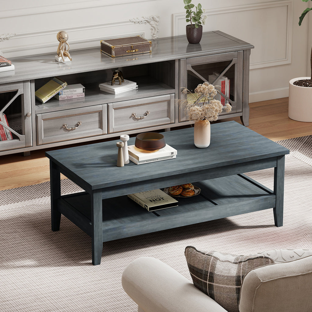 Farmhouse Coffee Table Rustic Cocktail Center Table Blue