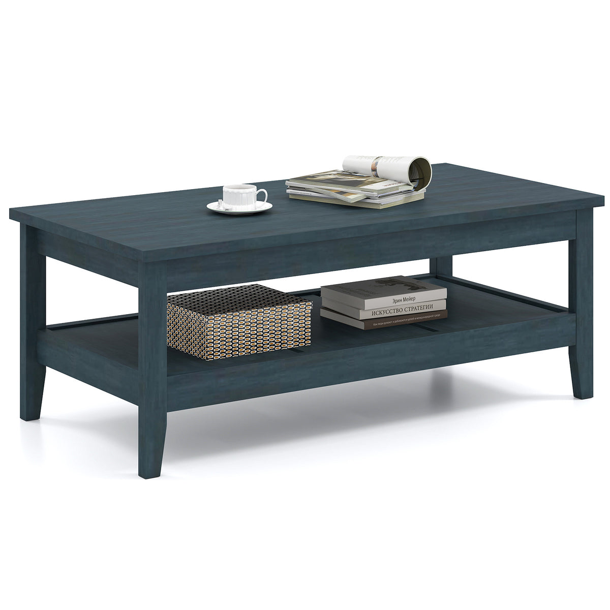 Farmhouse Coffee Table Rustic Cocktail Center Table Blue