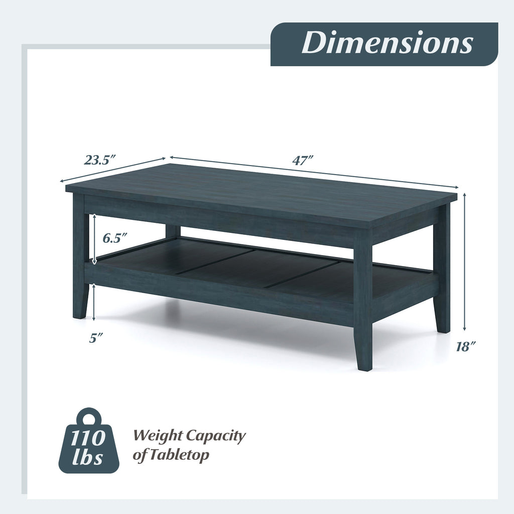 Farmhouse Coffee Table Rustic Cocktail Center Table Blue