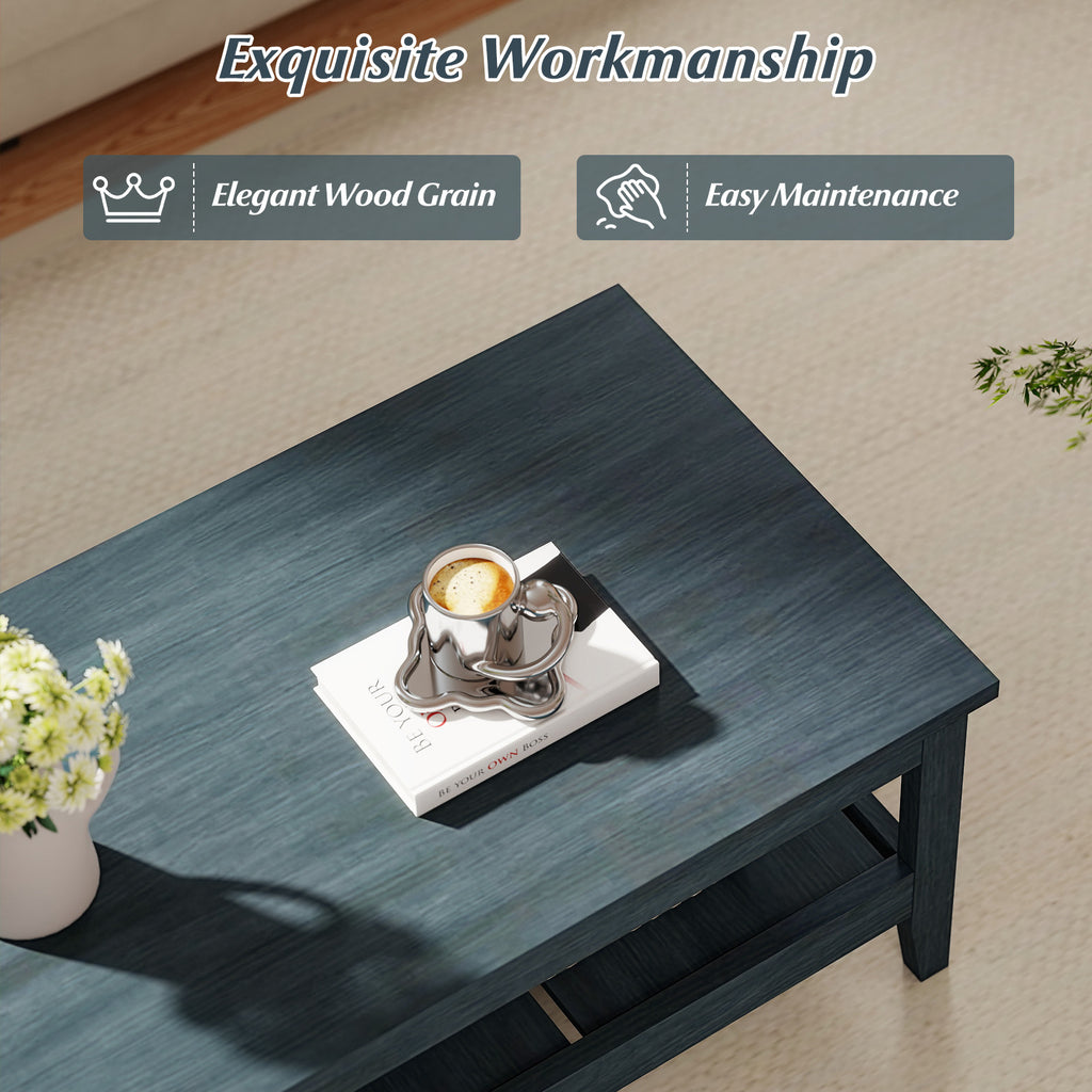 Farmhouse Coffee Table Rustic Cocktail Center Table Blue
