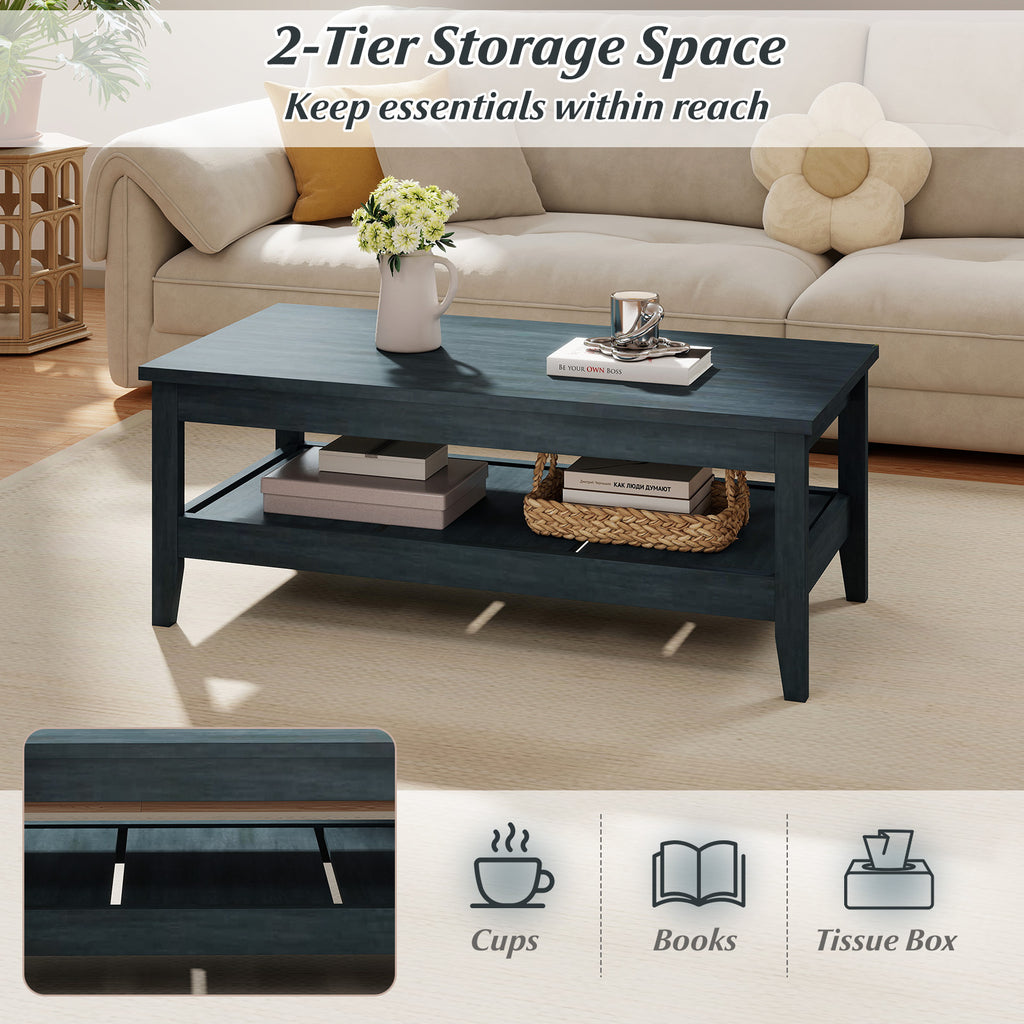 Farmhouse Coffee Table Rustic Cocktail Center Table Blue