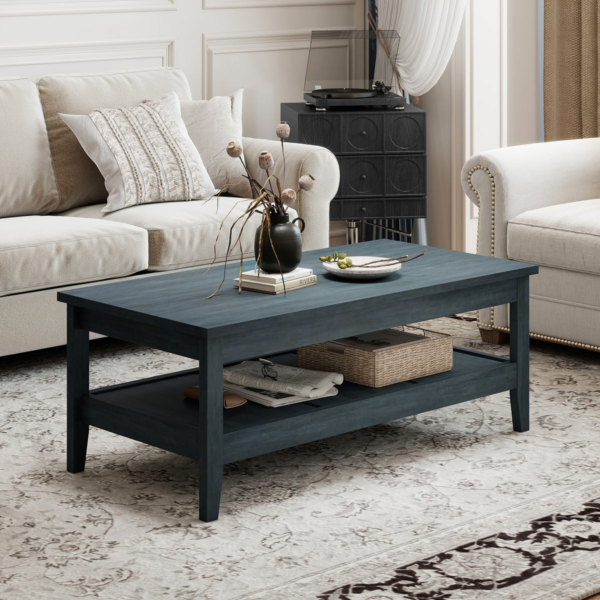 Farmhouse Coffee Table Rustic Cocktail Center Table Blue