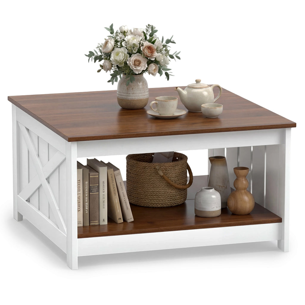 Farmhouse Coffee Table 31 Inch Square with Storage - White