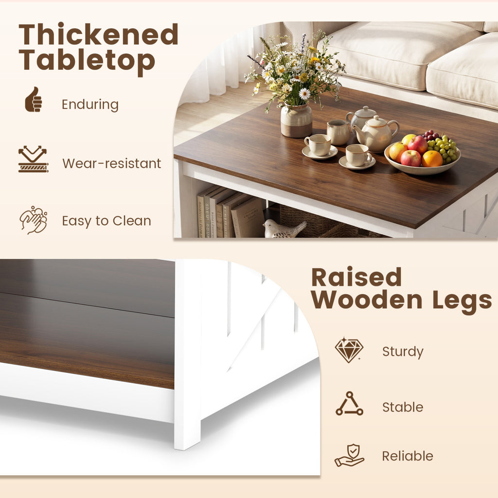 Farmhouse Coffee Table 31 Inch Square with Storage - White