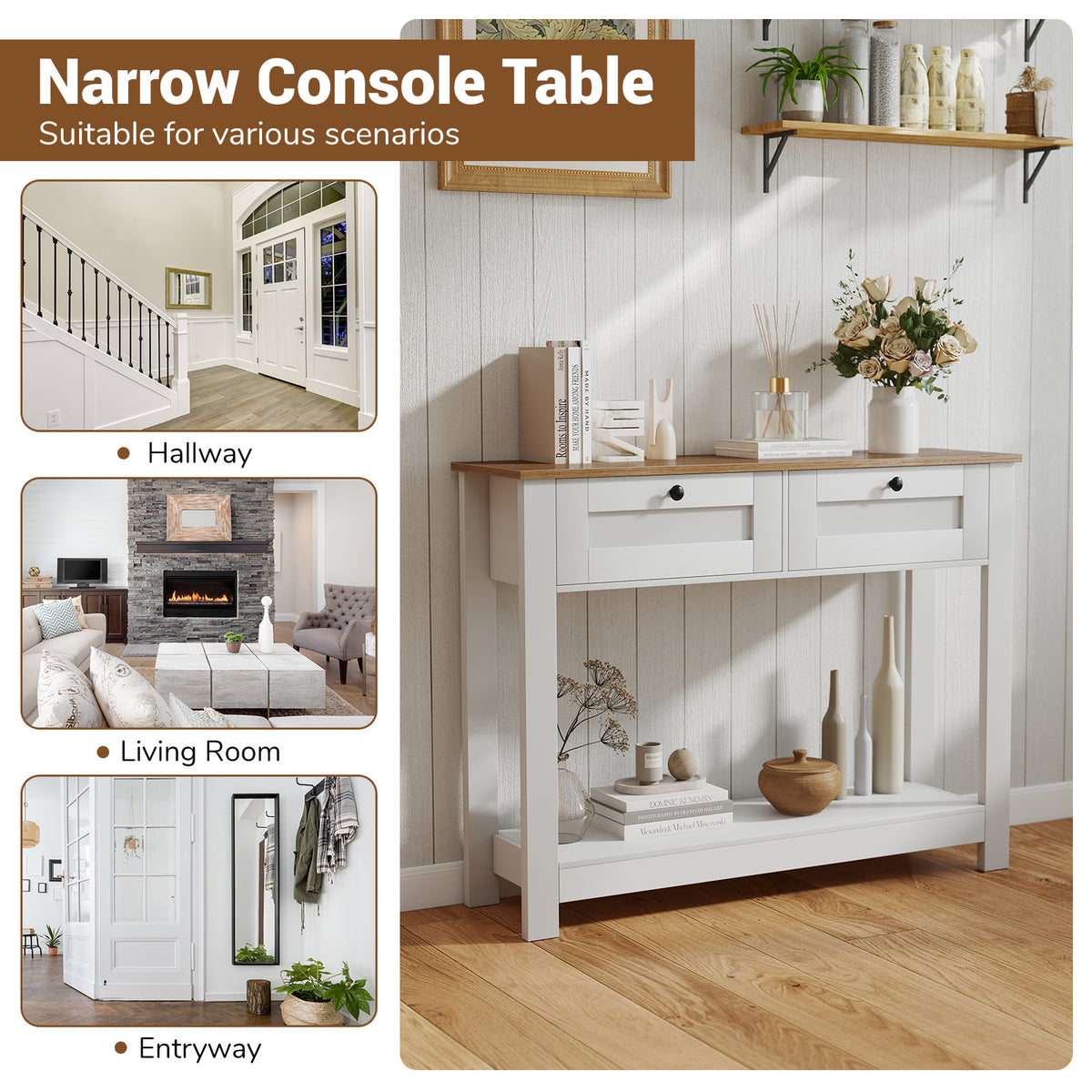 Farmhouse Console Table 42" - 2 Drawers, Entryway