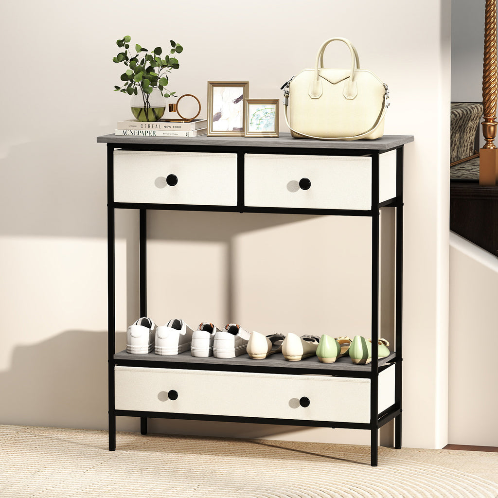 Farmhouse Console Table with Storage Drawers, Gray