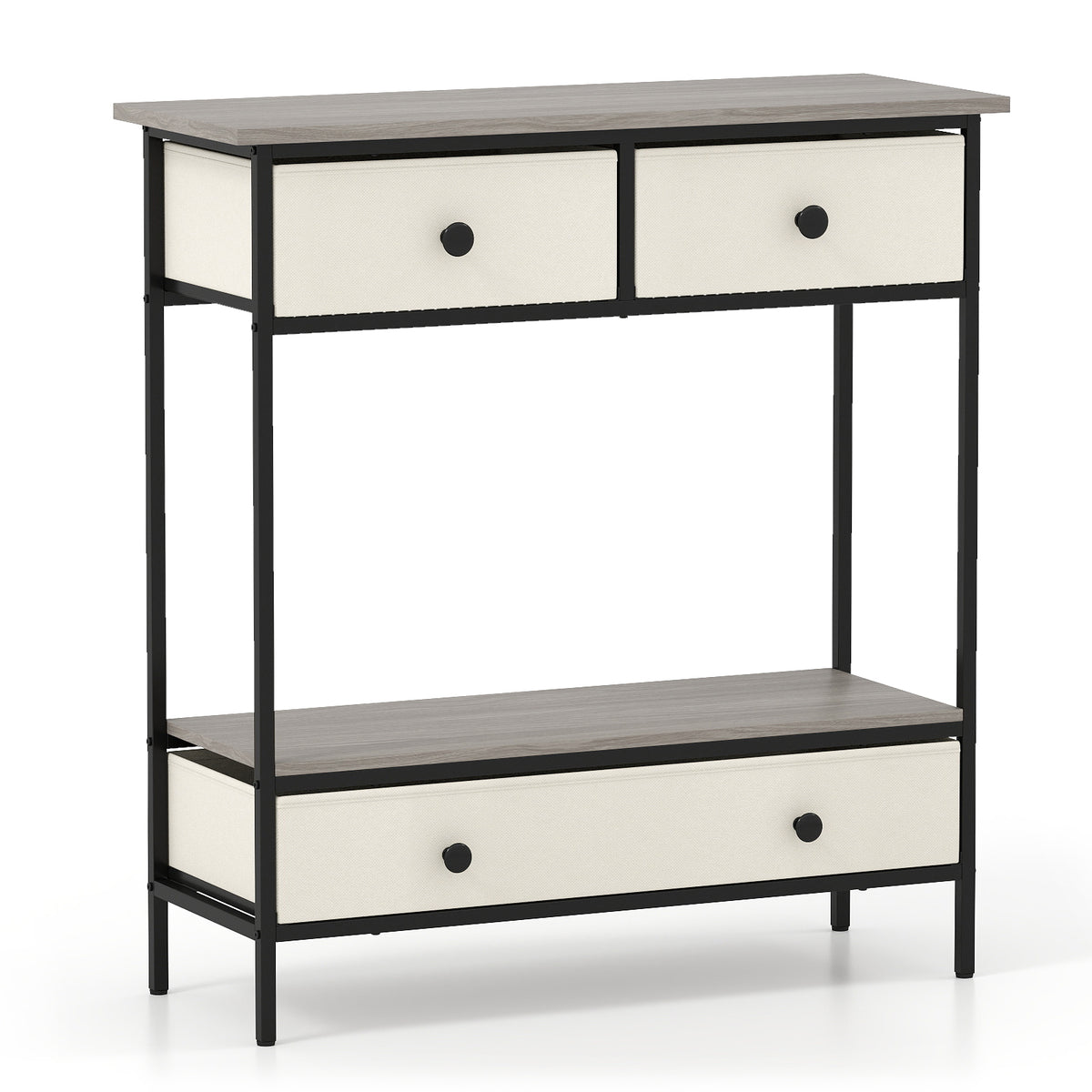 Farmhouse Console Table with Storage Drawers, Gray