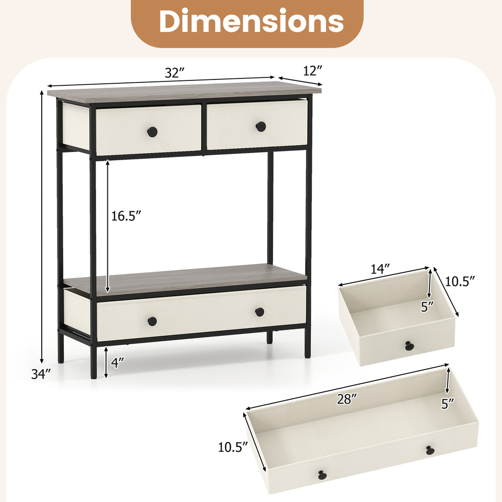 Farmhouse Console Table with Storage Drawers, Gray