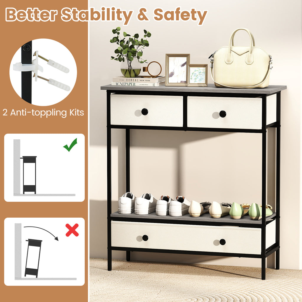 Farmhouse Console Table with Storage Drawers, Gray