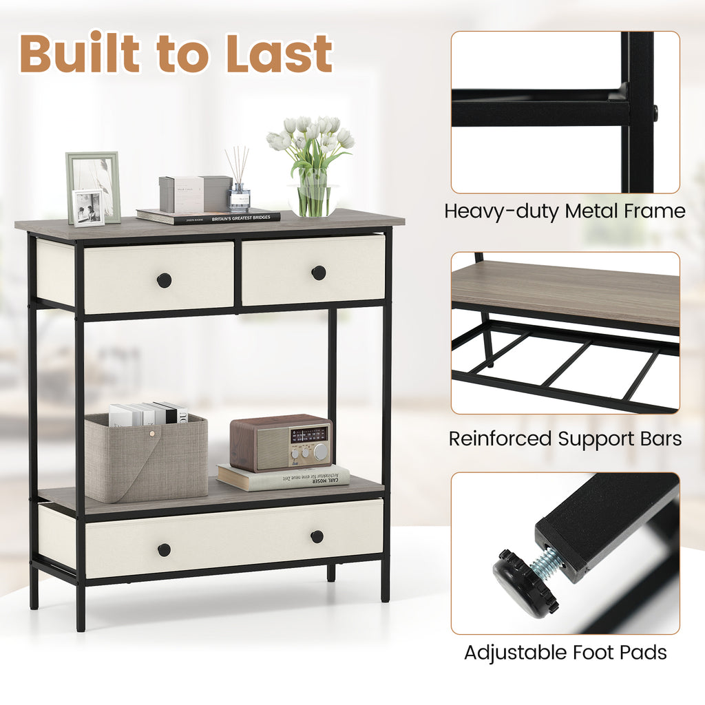 Farmhouse Console Table with Storage Drawers, Gray