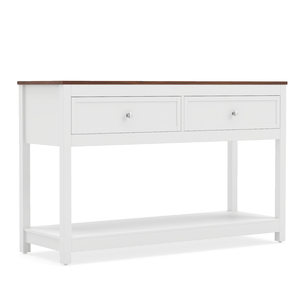 Farmhouse Console Table with 2 Drawers & Open Storage Shelf