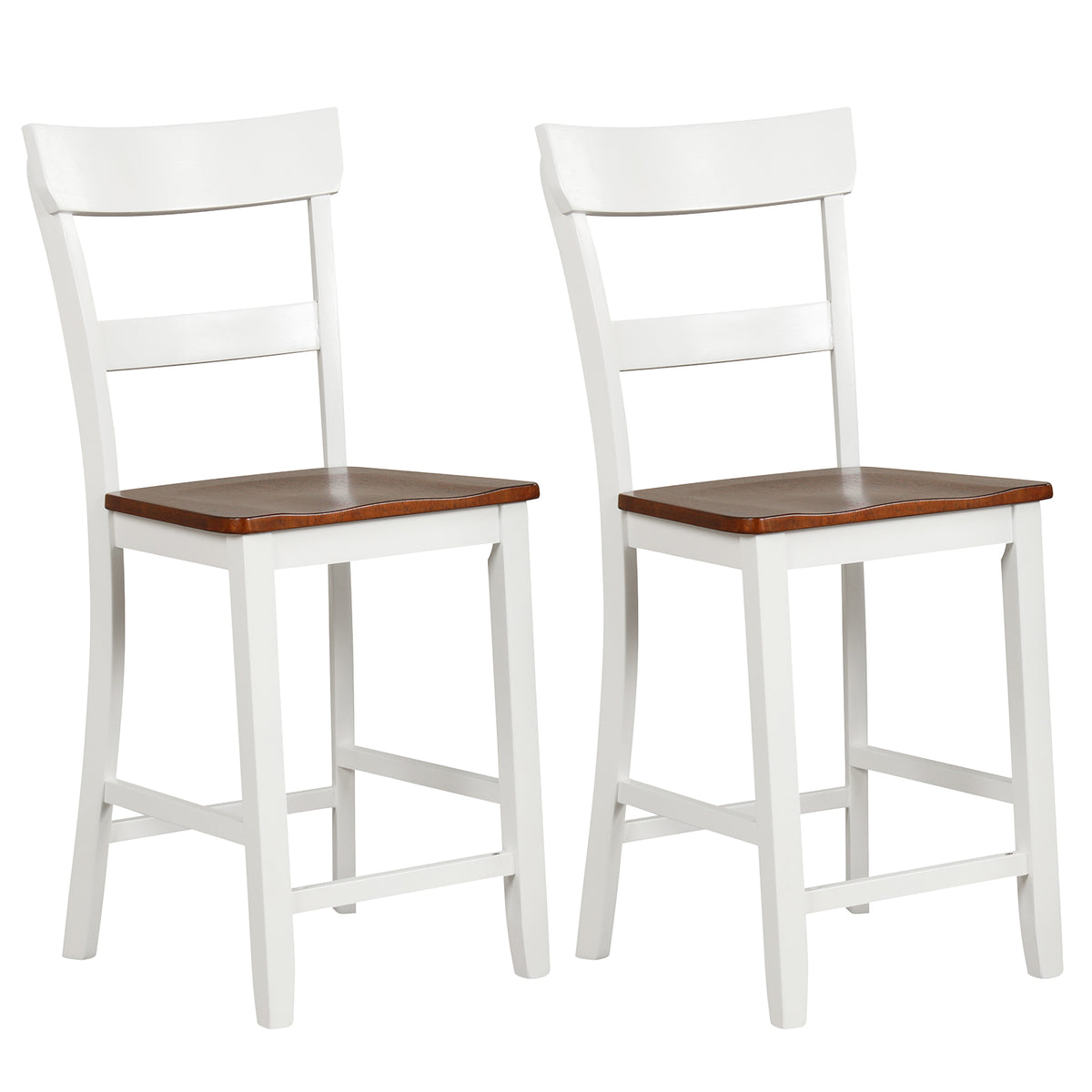 Farmhouse Dining Bar Stool Set of 2, Solid Rubber Wood – White