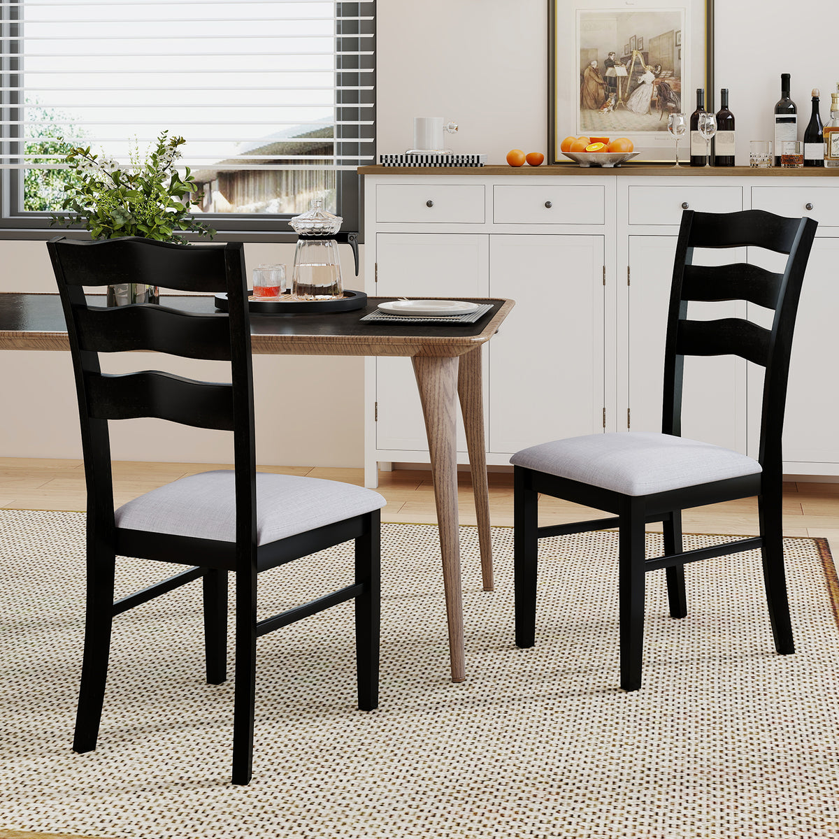 Farmhouse Dining Chairs Set of 2, Gray – Ergonomic Hollowed Backrest