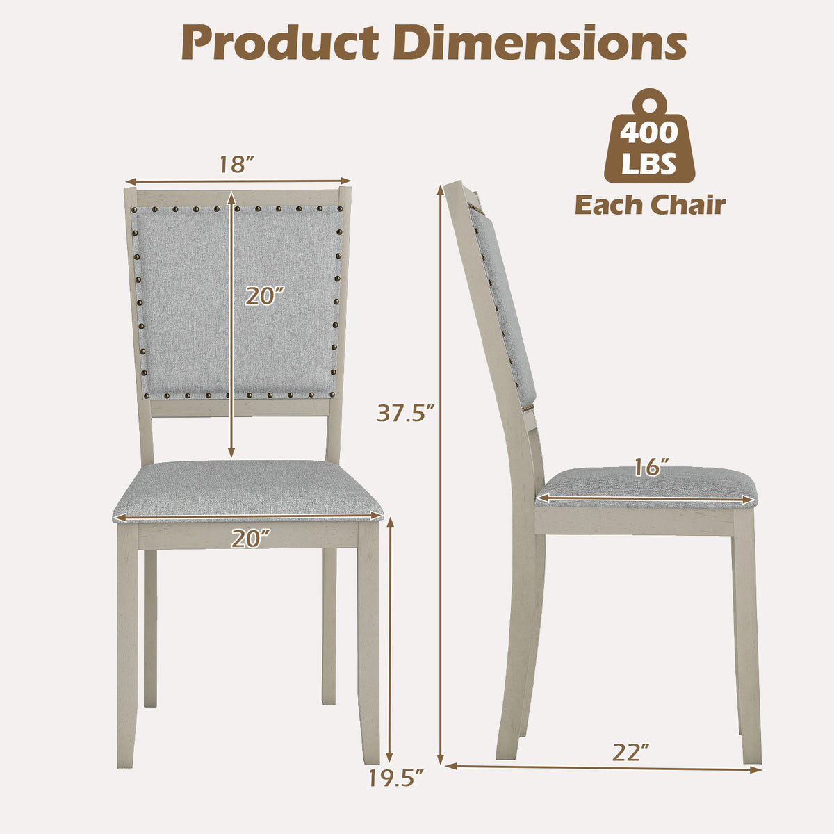 Farmhouse Dining Chair Set of 2 - Gray Upholstered