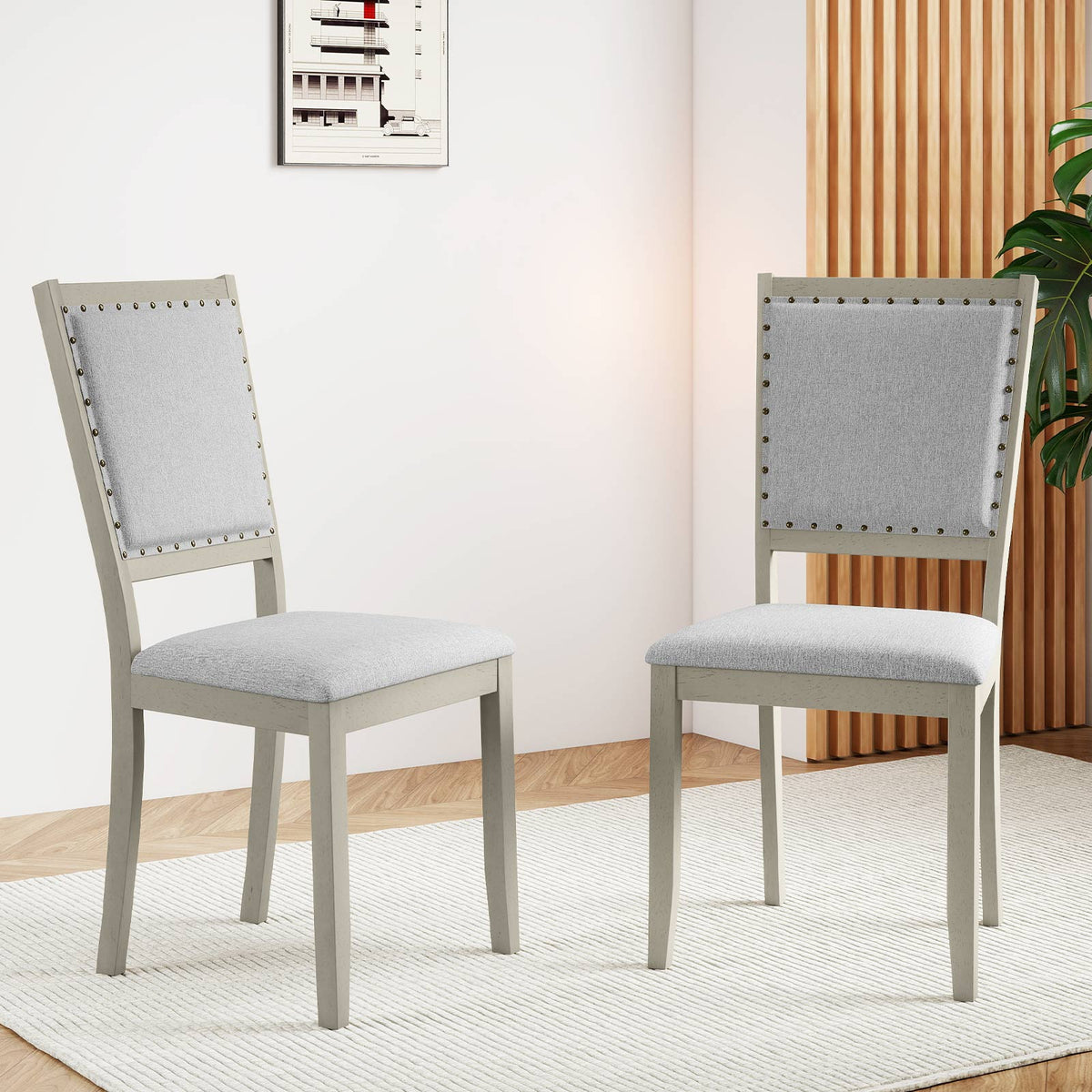 Farmhouse Dining Chair Set of 2 - Gray Upholstered