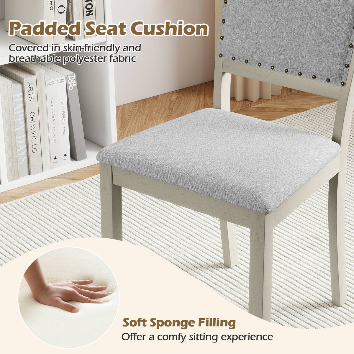 Farmhouse Dining Chair Set of 2 - Gray Upholstered