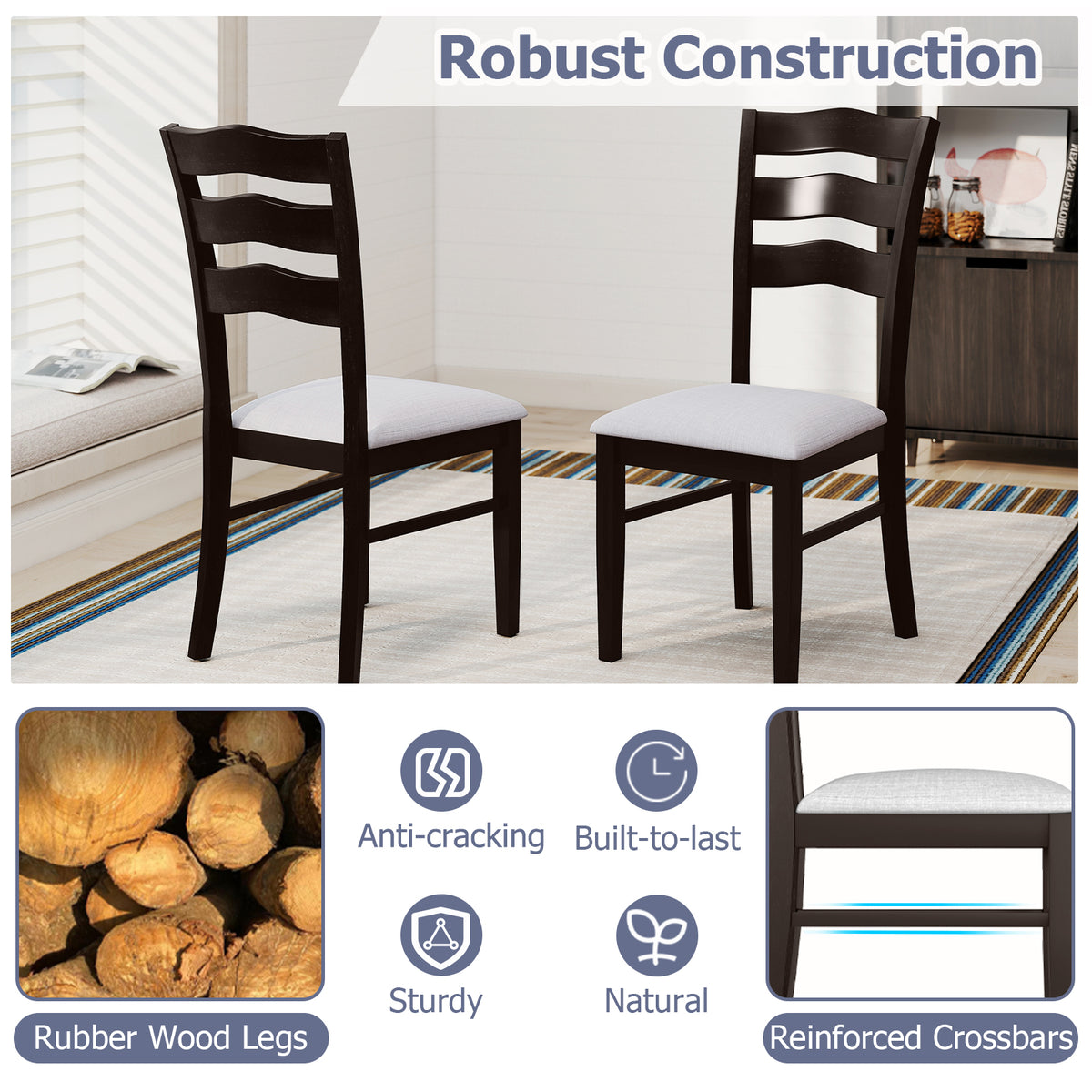 Farmhouse Dining Chairs Set of 2, Gray – Ergonomic Hollowed Backrest
