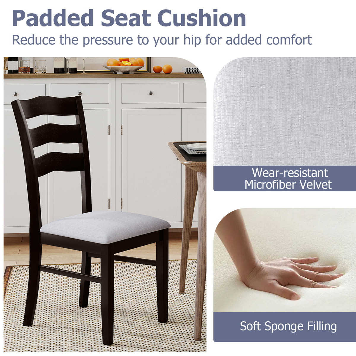 Farmhouse Dining Chairs Set of 2, Gray – Ergonomic Hollowed Backrest