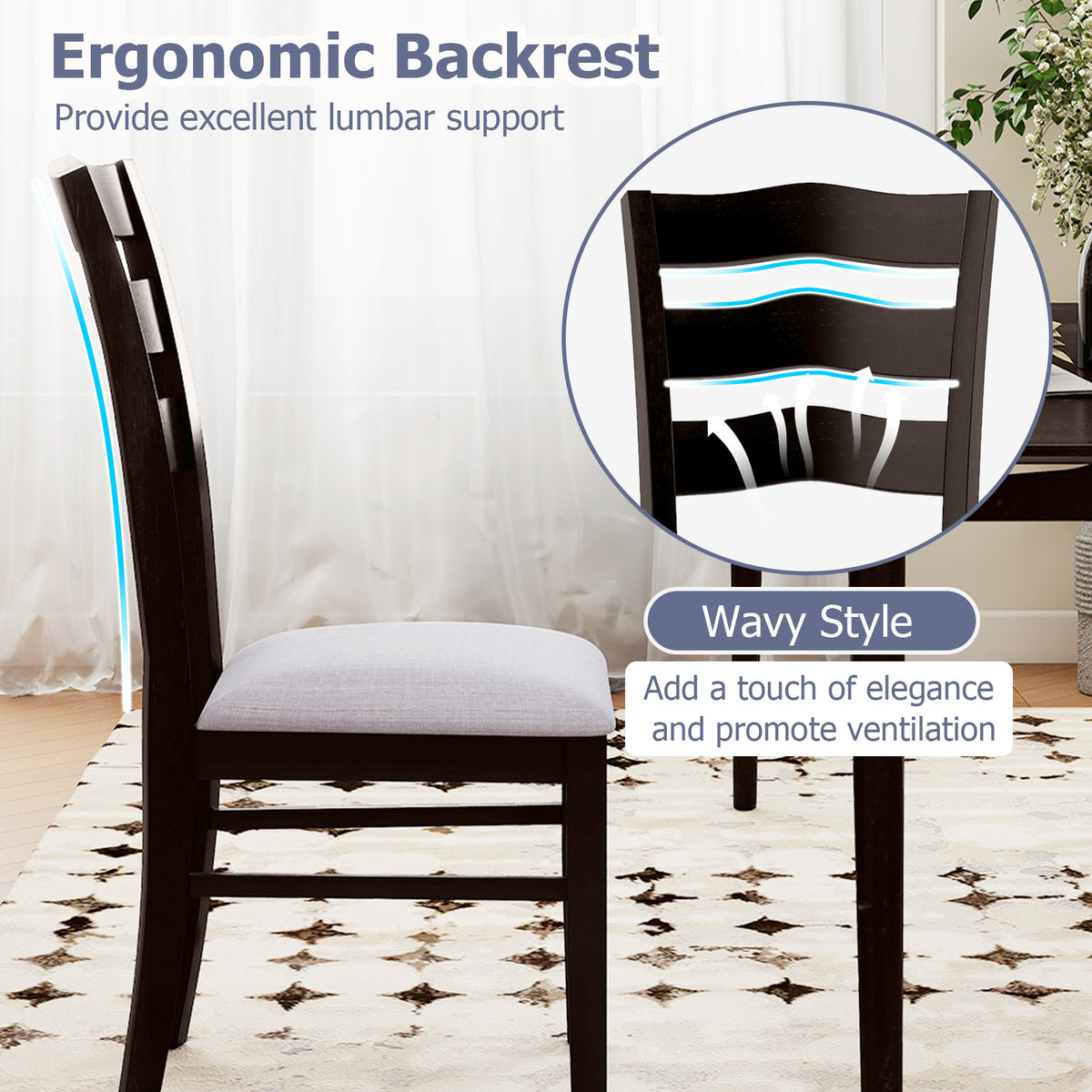Farmhouse Dining Chairs Set of 2, Gray – Ergonomic Hollowed Backrest